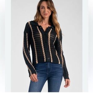 Elan Black and Cream Women's Cardigan